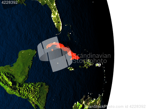 Image of Cuba from space during dusk