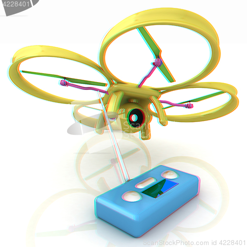 Image of Drone with remote controller. Anaglyph. View with red/cyan glass