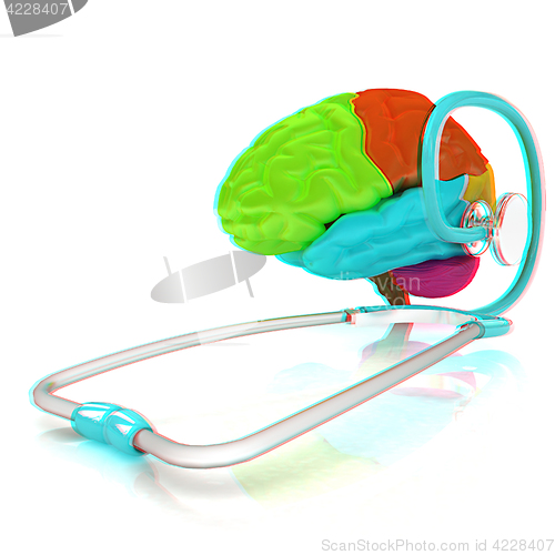 Image of stethoscope and brain. 3d illustration. Anaglyph. View with red/