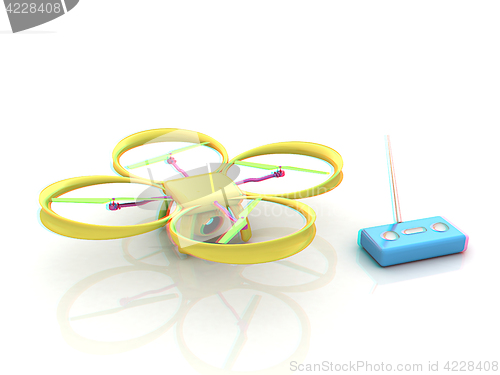 Image of Drone with remote controller. Anaglyph. View with red/cyan glass