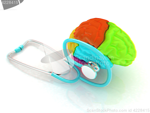 Image of stethoscope and brain. 3d illustration. Anaglyph. View with red/