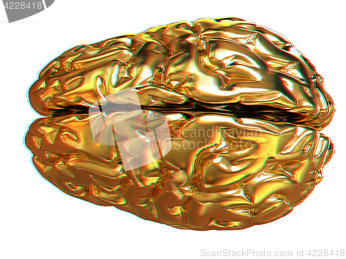 Image of Gold brain. 3d render. Anaglyph. View with red/cyan glasses to s