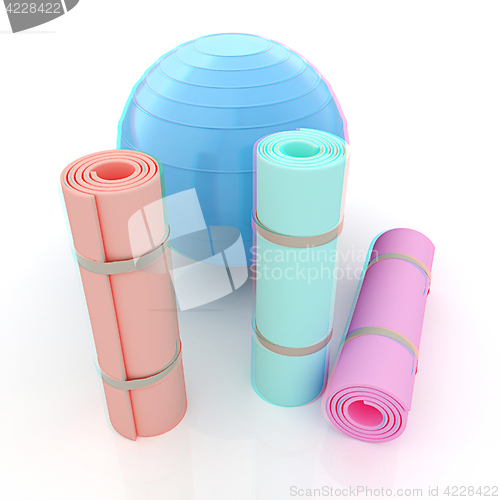 Image of karemat and fitness ball. 3D illustration. Anaglyph. View with r