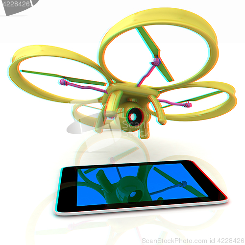 Image of Drone with tablet pc. Anaglyph. View with red/cyan glasses to se