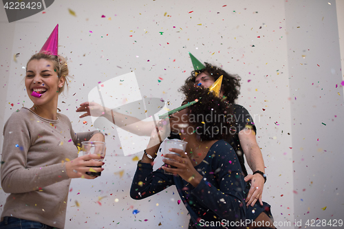 Image of confetti party multiethnic group of people