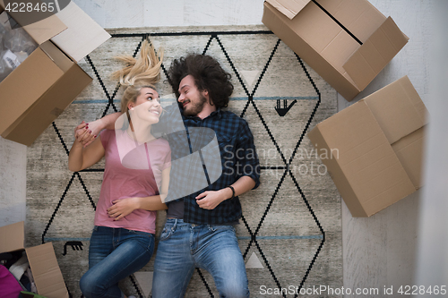 Image of Top view of attractive young couple