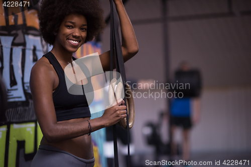 Image of portrait of black women after workout dipping exercise