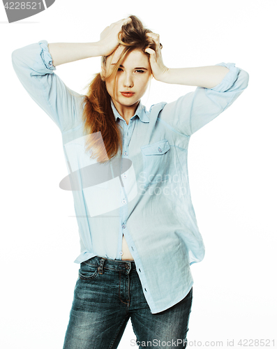 Image of cute young pretty girl thinking on white background isolated clo