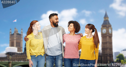 Image of international group of happy smiling people