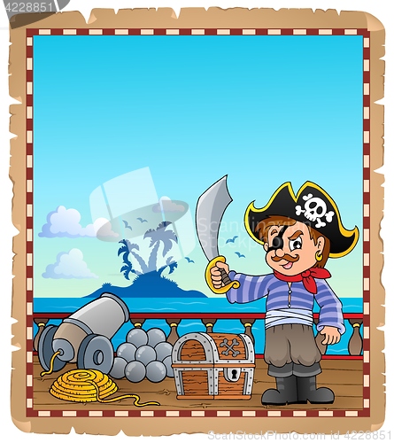 Image of Parchment with pirate boy on ship