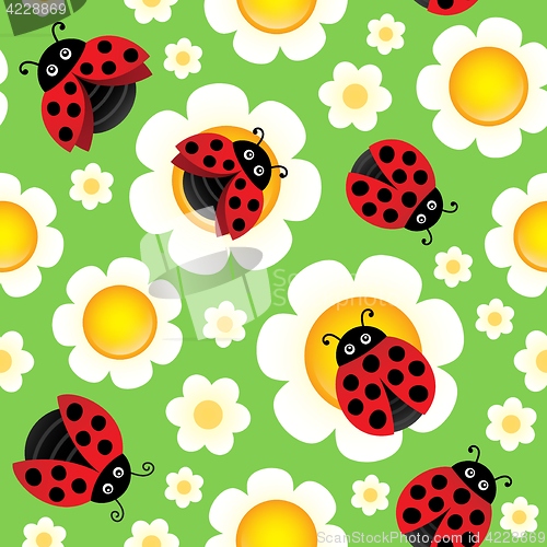 Image of Flowers and ladybugs seamless background