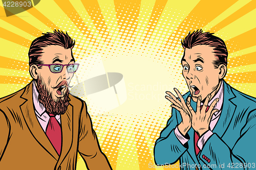 Image of two elegant retro businessman shocked