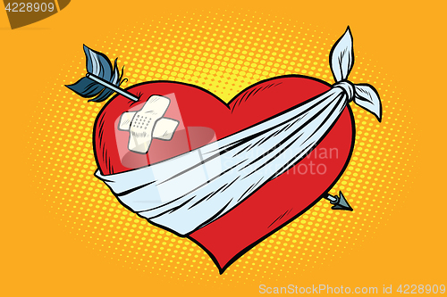 Image of wounded love red heart with Cupid arrow