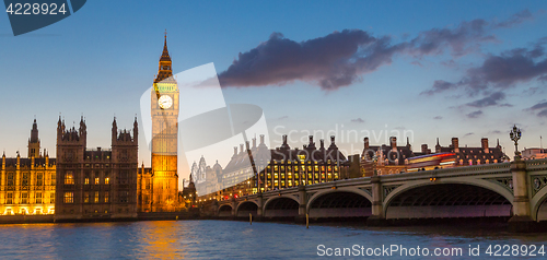 Image of Big Ben and Westminster at dusk, London, UK.