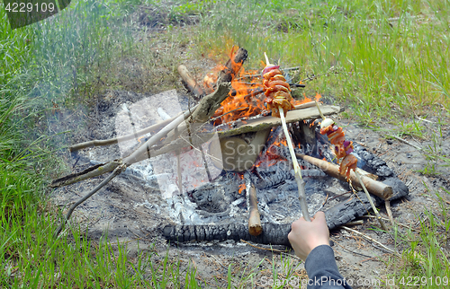 Image of Teen boy enjoying barbecue 