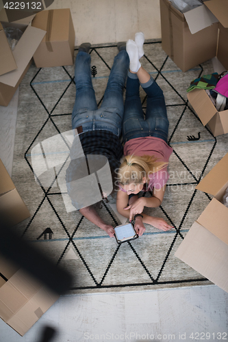 Image of Top view of attractive young couple