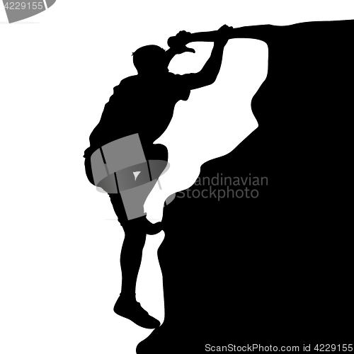 Image of Black silhouette rock climber on white background