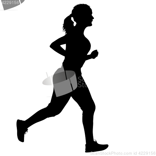 Image of Black Silhouettes Runners sprint women on white background
