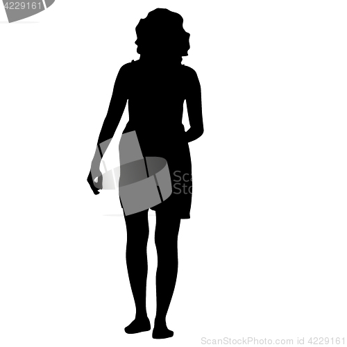 Image of Black silhouette woman standing, people on white background