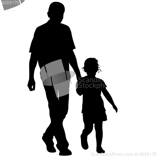 Image of Silhouette of happy family on a white background