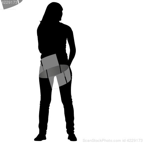 Image of Black silhouette woman standing, people on white background