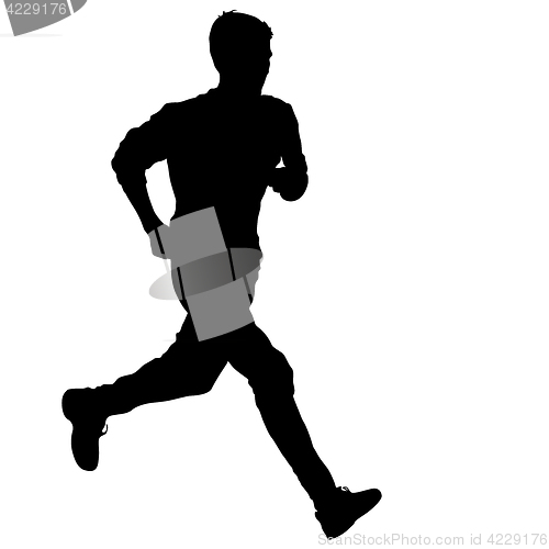 Image of Black Silhouettes Runners sprint men on white background