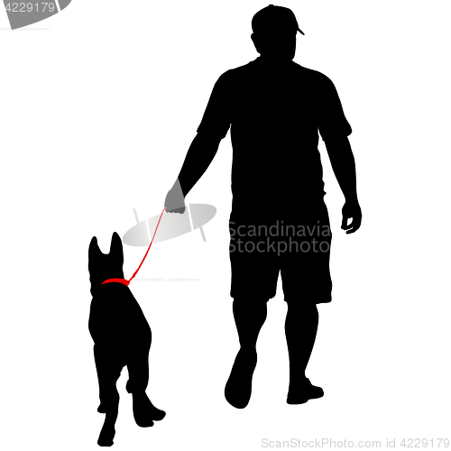 Image of Silhouette of people and dog. illustration