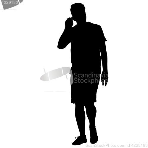 Image of Black silhouette man standing, people on white background