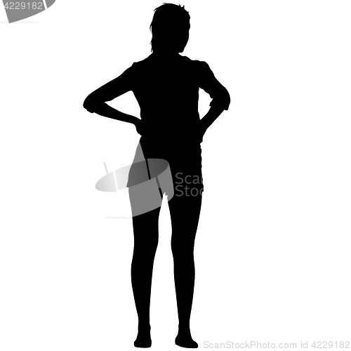 Image of Black silhouette woman standing, people on white background