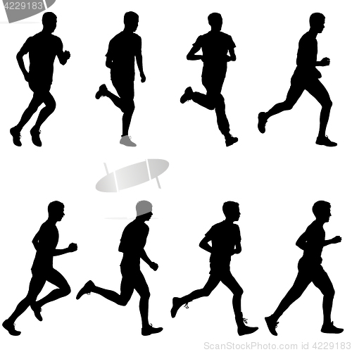 Image of Set of silhouettes. Runners on sprint, men. illustration