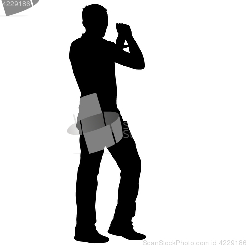 Image of Black silhouette man standing, people on white background