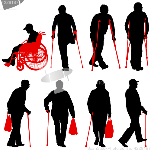 Image of Set ilhouette of disabled people on a white background. illustration