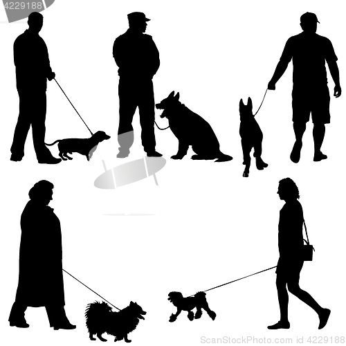 Image of Set ilhouette of people and dog. illustration