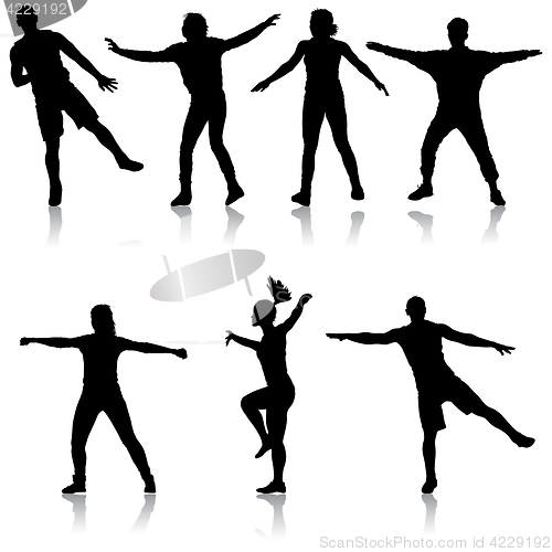 Image of Black set silhouettes Dancing on white background. illustration