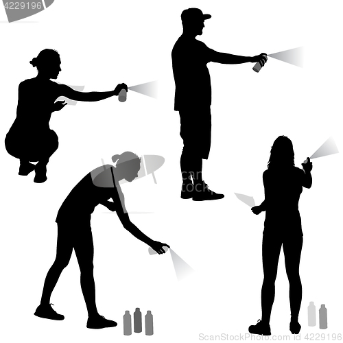 Image of Set silhouette man and woman holding a spray on a white background. illustration