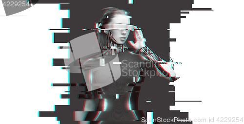 Image of woman cyborg with futuristic glasses and sensors