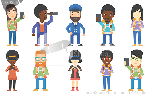 Image of Vector set of tourists and business characters.