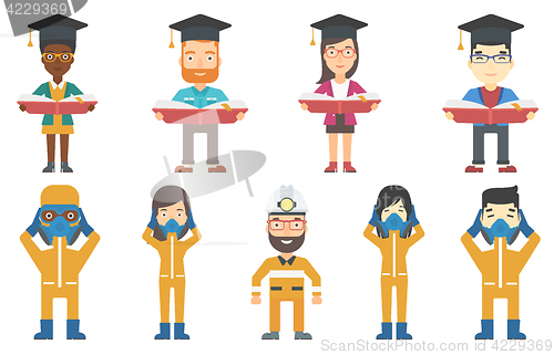 Image of Vector set of illustrations with graduates.