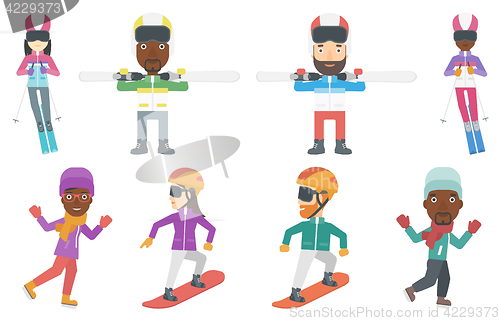 Image of Vector set of winter sport characters.