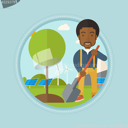 Image of Man plants tree vector illustration.