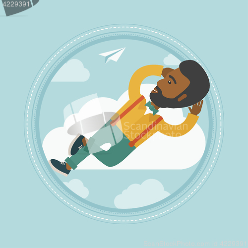 Image of Businessman lying on cloud vector illustration.