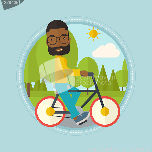 Image of Man riding bicycle in the park vector illustration