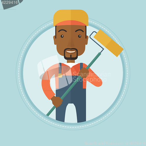 Image of Painter with paint roller vector illustration.