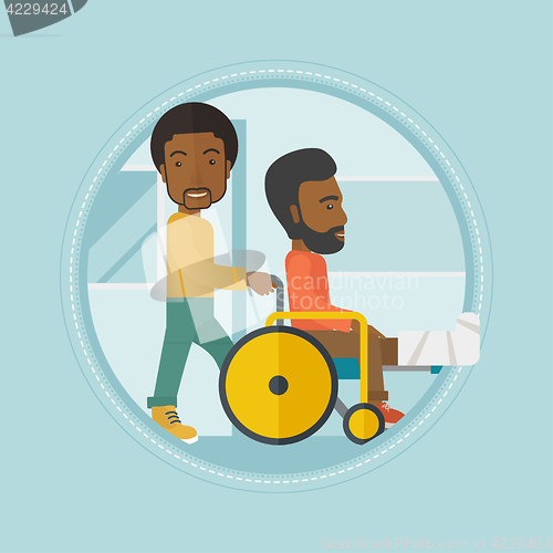 Image of Man pushing wheelchair with patient.