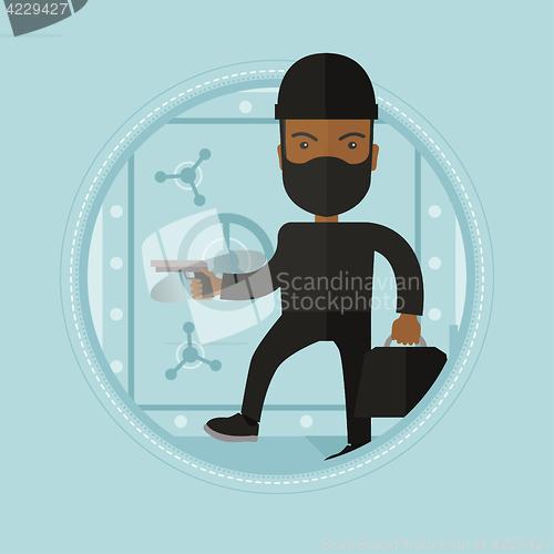 Image of Burglar with gun near safe vector illustration.