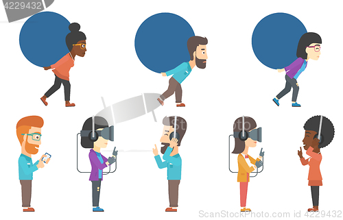 Image of Vector set of businessmen and people in vr headset