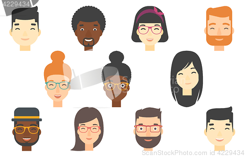 Image of Set of human faces expressing positive emotions.