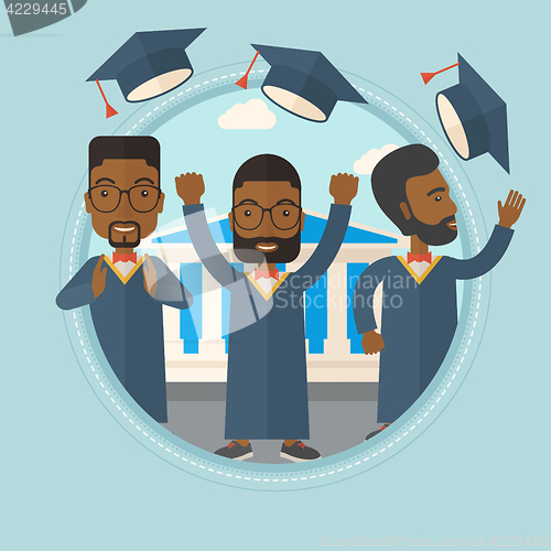 Image of Graduates throwing up hats vector illustration.