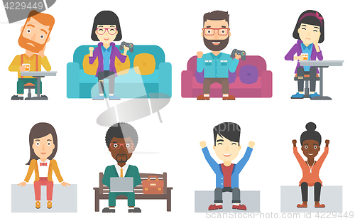 Image of Vector set of business characters and gamers.