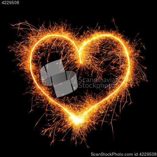 Image of Heart from sparkler on black